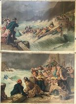After Thomas Brooks, a pair of coloured prints 'Return of the lifeboat' and 'Off to the rescue',