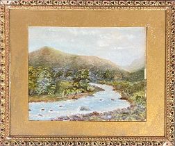 Early 20th century oil on artists board, Highland scene, 22x27.5cm