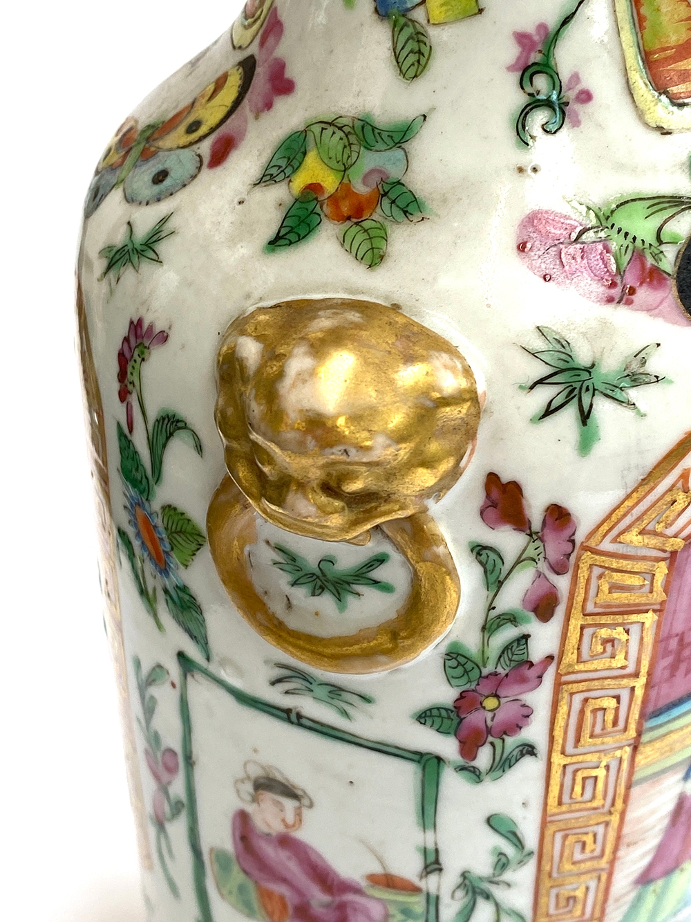 A late 19th century Chinese famille rose vase of baluster form with applied lion mask handles, - Image 2 of 6