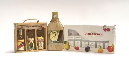 Cachaça do Brasil, 50ml, 3 bottles, in gift pack, together with Alfred Schladerer schnapps, 30ml,