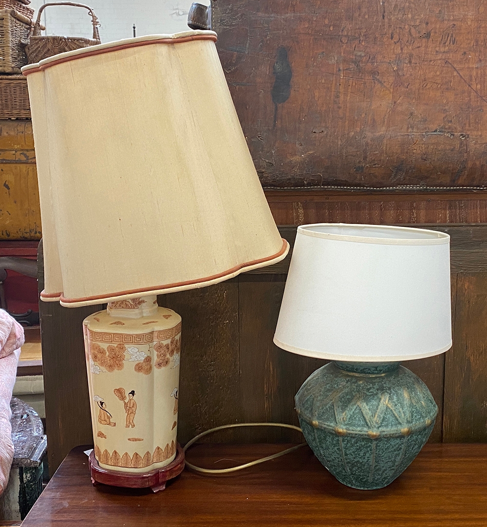 Four various table lamps, one in Chinese style