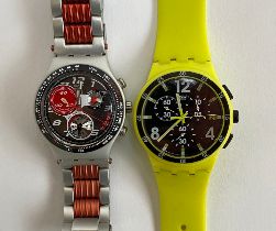 A Swatch Irony gents aluminium cased watch; together with a Swatch watch with yellow rubber strap