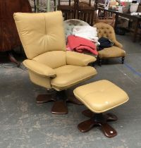 A Ekornes stressless style cream leather chair and stool, 83cmW