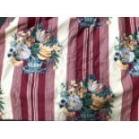 Two pairs of curtains, lined and interlined, in a striped floral print; one pair approx 180cm drop