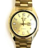 Seiko 5 Automatic gold plated stainless Steel Mens Watch model no. 7S26-0480 with gold dial, 3mm