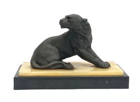 An Art Deco style bronze sculpture of a Puma on an onyx base, 27cmW