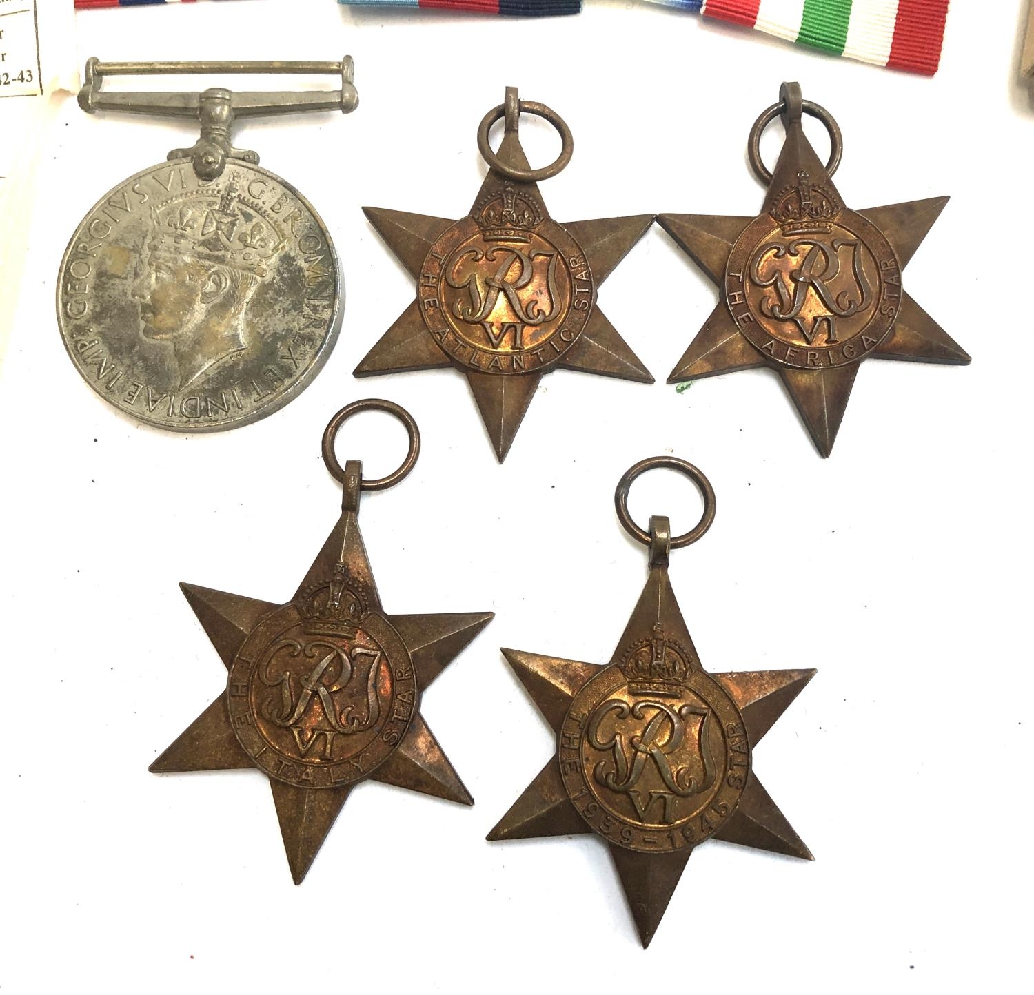 Five WWII medals comprising War Medal, Italy Star, Africa Star, Atlantic Star and 1939-45 Star, with - Image 3 of 4