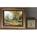 20th century, oil on canvas, woodland scene, signed G. Williams(?), 19x24cm; together with small oil