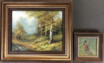 20th century, oil on canvas, woodland scene, signed G. Williams(?), 19x24cm; together with small oil