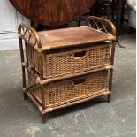 A bamboo and wicker side table with two basket drawers, 55x39x61cmH