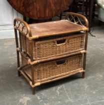 A bamboo and wicker side table with two basket drawers, 55x39x61cmH