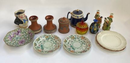 A mixed lot to include 19th century terracotta vases with Rd mark to base, Devon Fieldings, toby