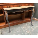 A French carved and partially painted serpentine console table, 94x31x76cmH