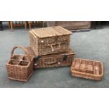 A selection of wicker baskets and hampers: two wicker hampers, 61cmW and 44cmW, together with a