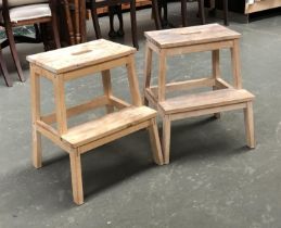 A pair of sycamore stepped stools, 50cmH