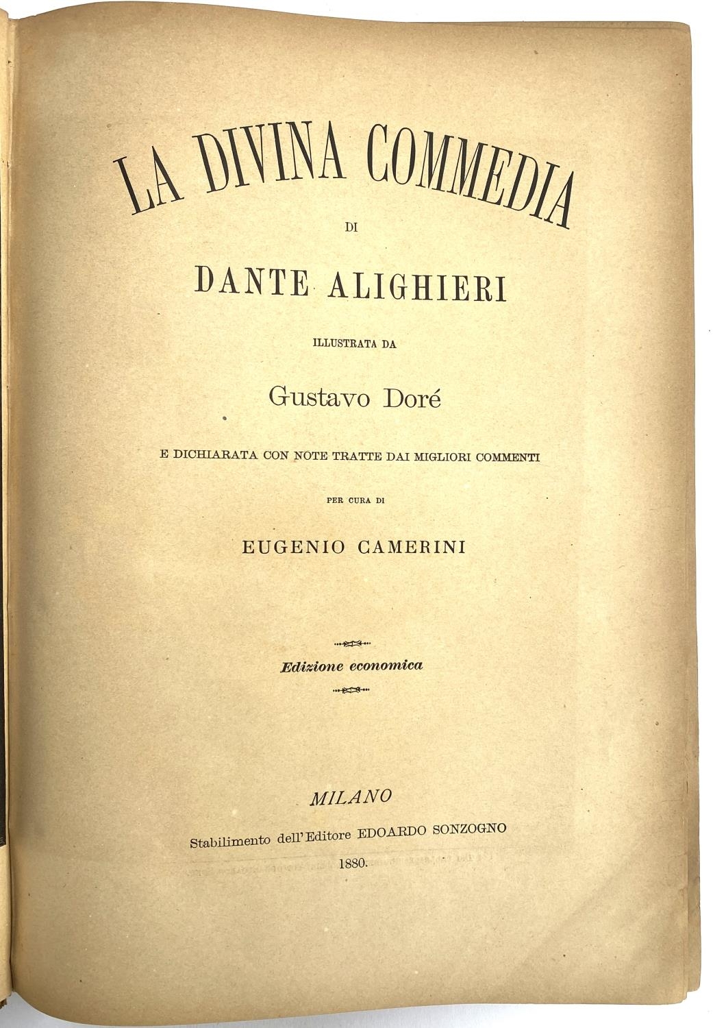 DORE, Gustavo (sic - the book is in Italian). 'La Divina Commedia di Dante Alighieri', Suzogno, - Image 2 of 3