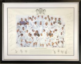 Autographed Leeds United 'Legends of Elland Road' framed print, artwork after Simon Smith,