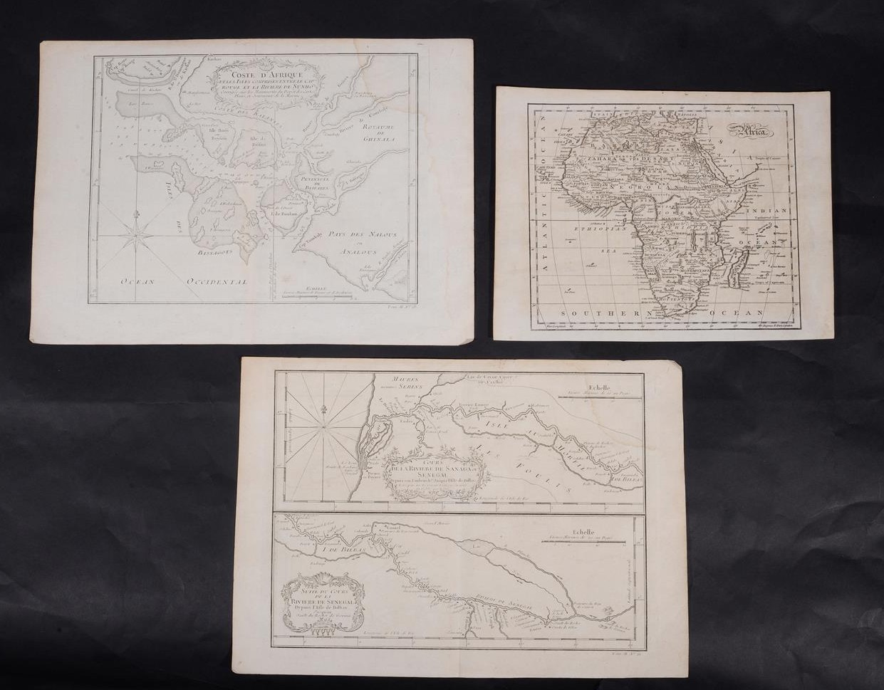 Maps: Africa: a group of three maps. comprises: BELLIN, Jacques Nicolas. (1703 - 1772). Cours de
