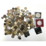 A quantity of British and World coins to include Charles and Diana commemorative coin, banknotes,