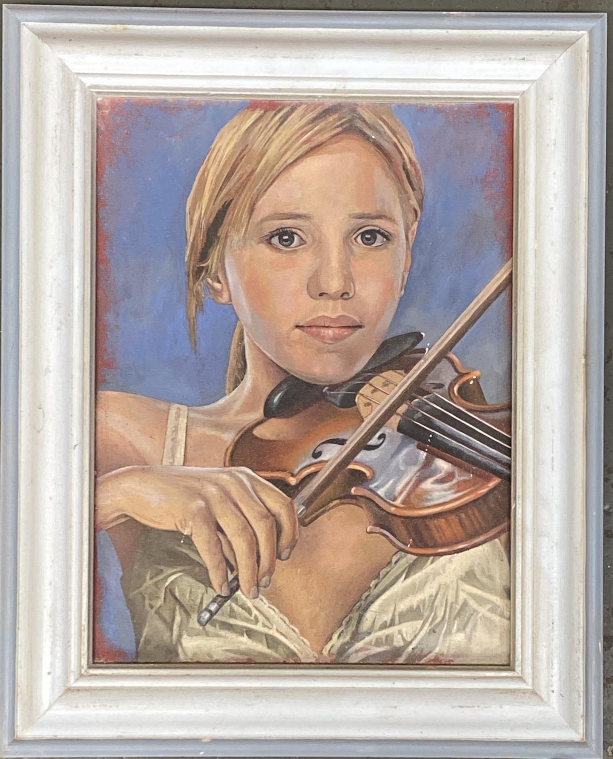 Oil on canvas, girl playing violin, 40x29.5cm