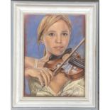 Oil on canvas, girl playing violin, 40x29.5cm