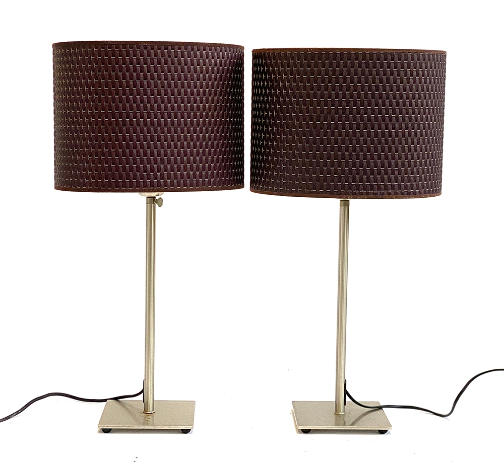 A pair of brushed steel table lamps, with shades, 61cmH - Image 2 of 2