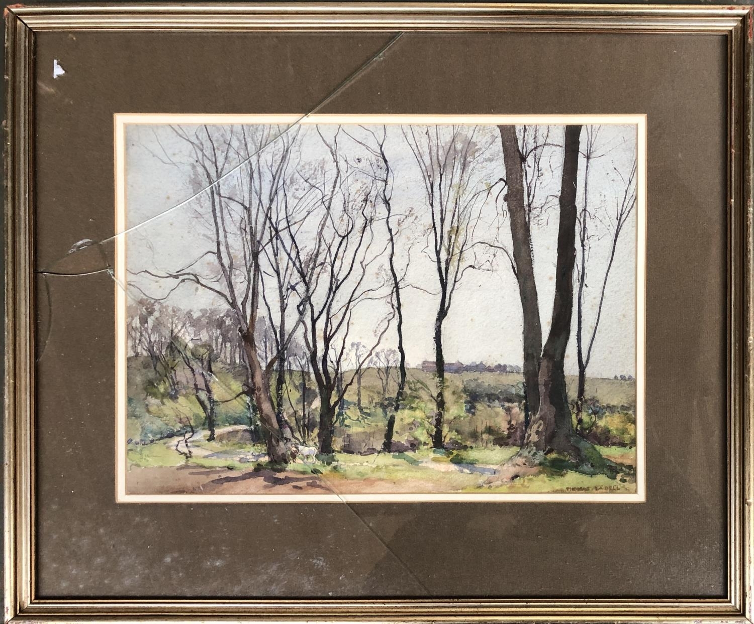 Thomas Ladell, watercolour of wooded scene, 26.5x36.5cm