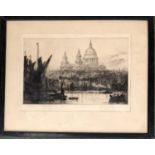 Ernest Llewellyn Hampshire (1882-1944), 'St. Pauls from the river', drypoint etching, signed and