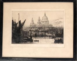 Ernest Llewellyn Hampshire (1882-1944), 'St. Pauls from the river', drypoint etching, signed and