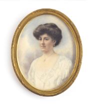 Keturah Collings (1862-1948), a portrait miniature on ivory of an Edwardian lady, signed K. Collings