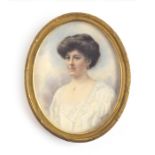 Keturah Collings (1862-1948), a portrait miniature on ivory of an Edwardian lady, signed K. Collings