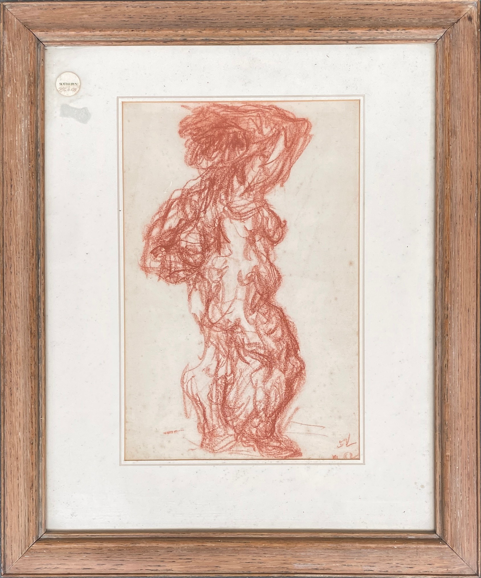 Erich Kahn (1904-1971), nude study, red chalk on paper, signed indistinctly, bears Sotheby's labels, - Image 2 of 2