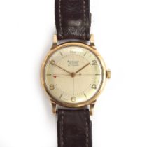 A 9ct gold Rotary gent's watch, 17 jewel movement, with silvered dial and leather strap, the case