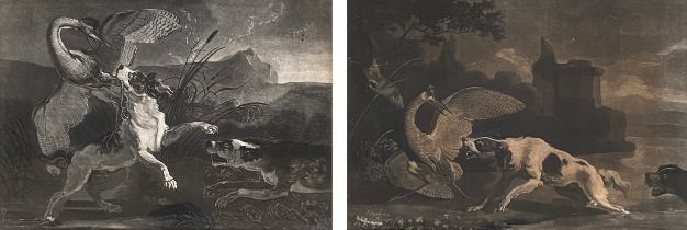 John Watts after Abraham Hondius (c.1625-1691), a pair of 18th century engravings of hunting dogs