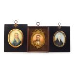 Three 19th century portrait miniatures of Regency gentleman, one inscribed to verso 'Painted by John