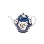 A Worcester powder blue ground porcelain teapot and cover in Kakiemon style c. 1765, With acorn