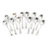 A set of twelve silver King's Pattern soup spoons by Viner's, Sheffield 1958 and 1960, 23.7ozt