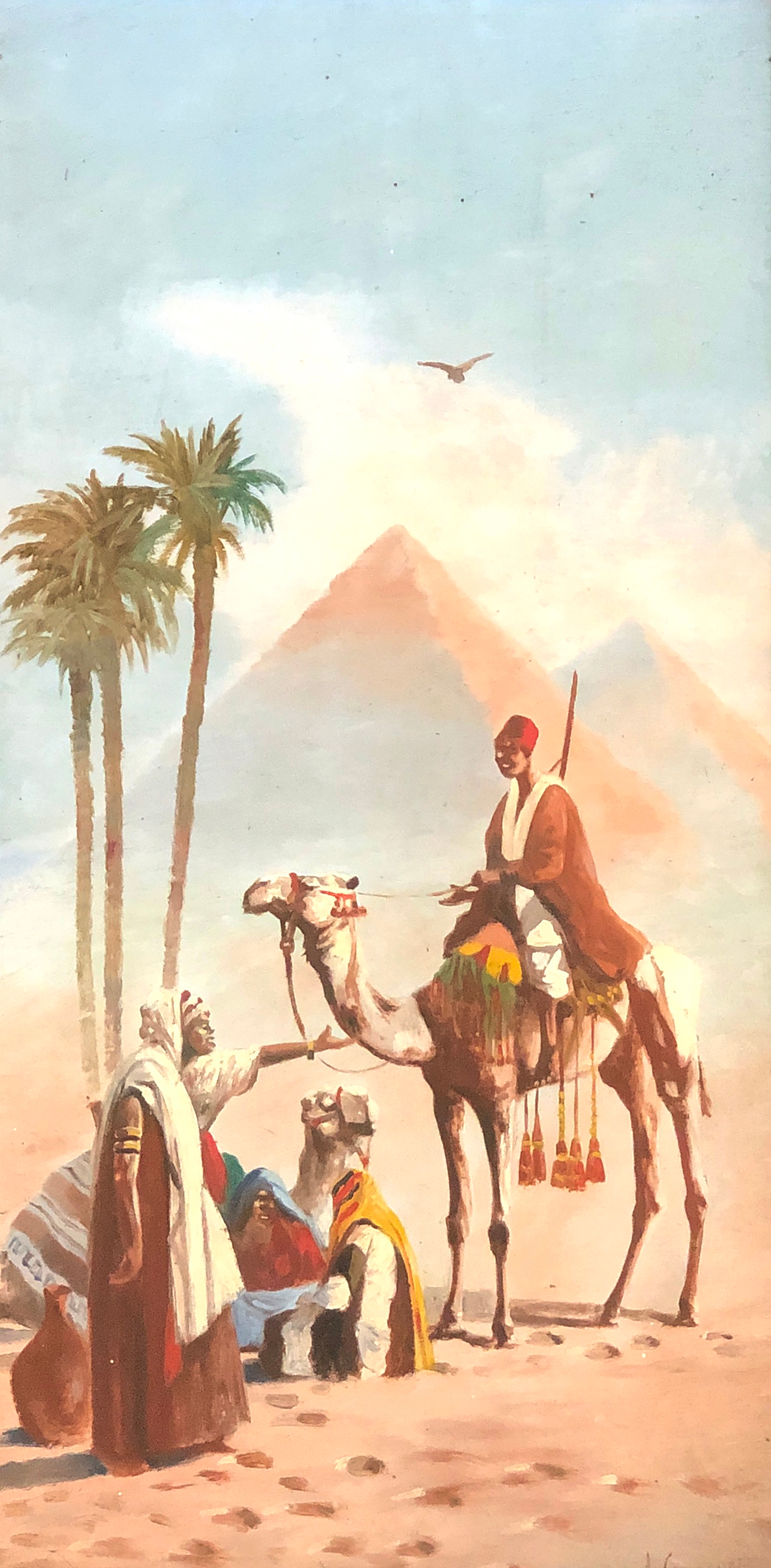 John Coulson (fl.1920-1927), a pair of oils depicting camels and riders, one with the pyramids in - Image 3 of 4