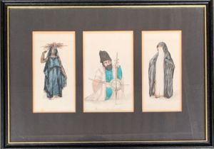 C A MacEacharn (1845-1904), seven c.1860s gouache studies of Lebanese people, three approx. 12x7.5cm