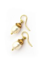 A pair of 18ct gold and cultured pearl drop earrings in Etruscan revival style, hallmarked for