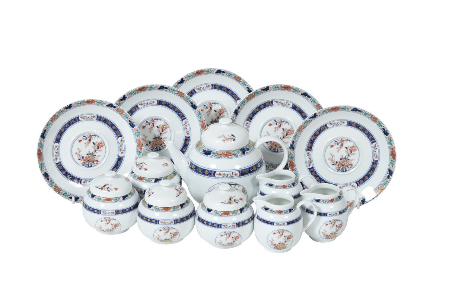 A Limoges porcelain part tea service, comprising; five plates, four sugar bowls and covers, three