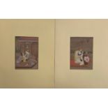 A pair of 19th century Indian gouache on paper erotic scenes, each approx. 13x9cm