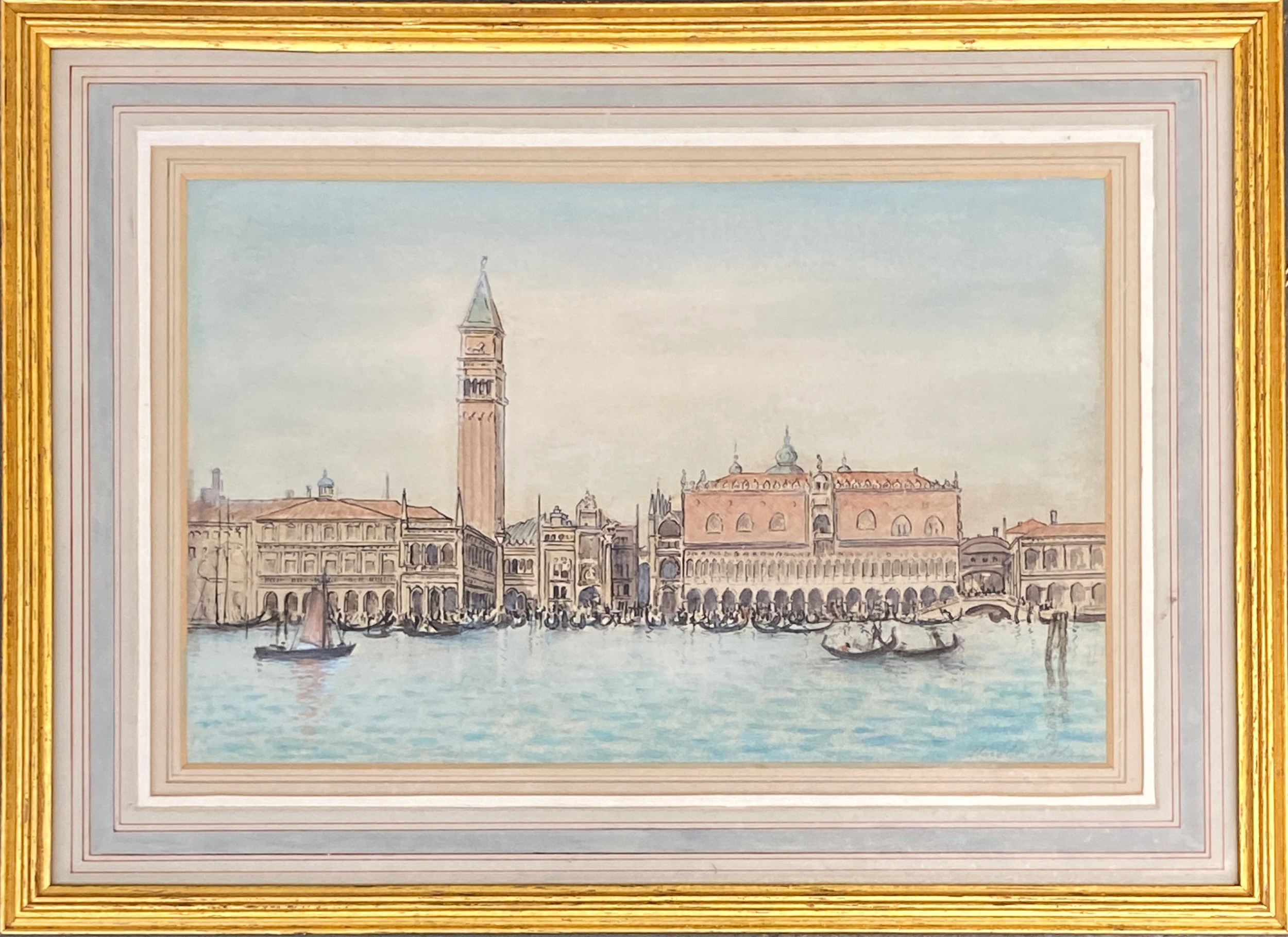 Harold Louis Latham (1888-1971), watercolour of Venice, the Doge's Palace, signed in pencil, 22x35cm - Image 3 of 3