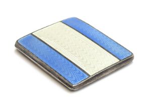 An Art Deco silver and guilloche enamel cigarette case by Joseph Gloster, Birmingham 1936, 8x7cm,