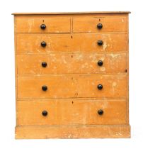 A 19th century scumble painted pine chest of drawers, marked Heal & Son to the back, two short