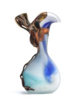 Filip Ravert (Romanian), a 20th century blue frosted glass vase with applied bronze detail, 26.5cm