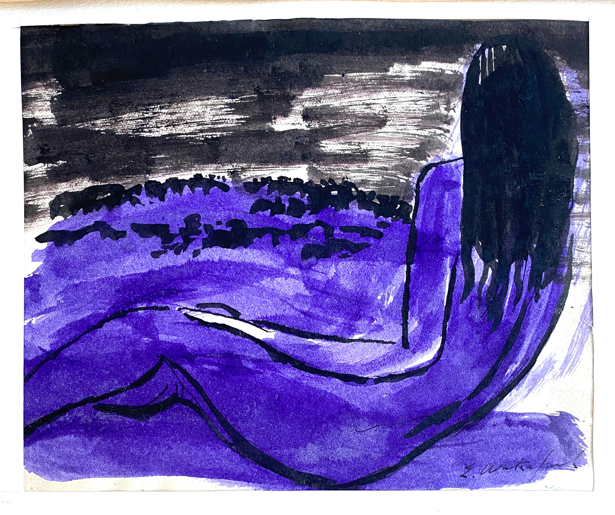 Edward Wakeford (British, 1914-1973), 'Reclining figure: purple and black', watercolour on paper, - Image 2 of 4