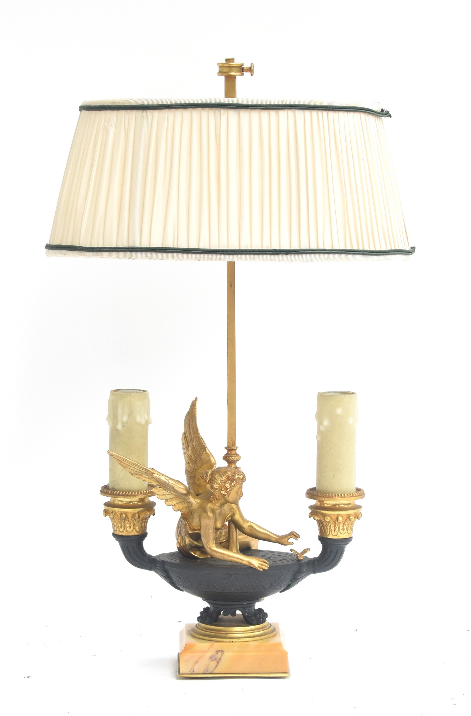 A French gilt bronze figural twin fitting light (not electrified) depicting an angel with a bee,