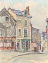 Ernest Perry (1908-1976), oil on board, study of a French high street scene, 'Rue Beauvoir Blois,