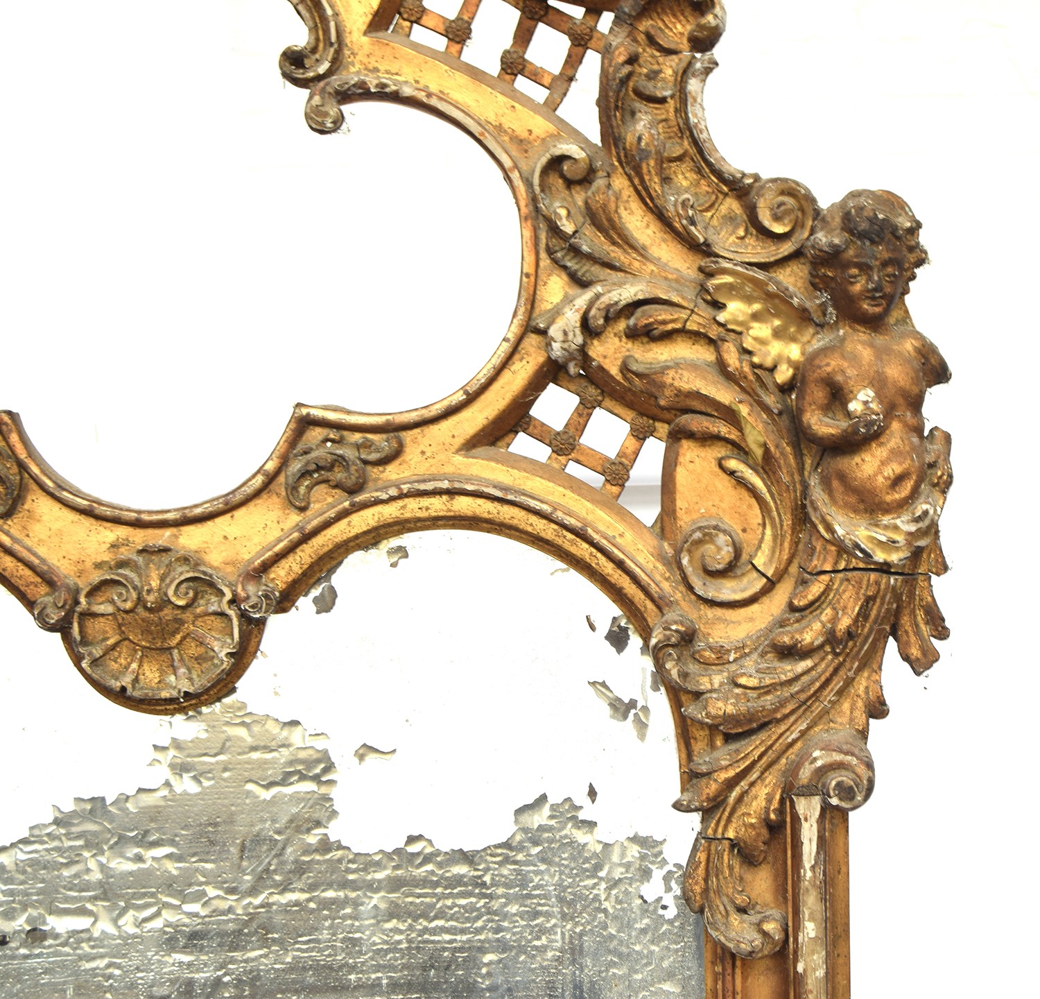 A very large rococo style gilt gesso mirror, the scrolling lattice cresting with quatrefoil - Image 2 of 2